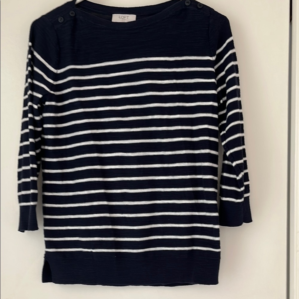 LOFT Navy and White Striped Sweater